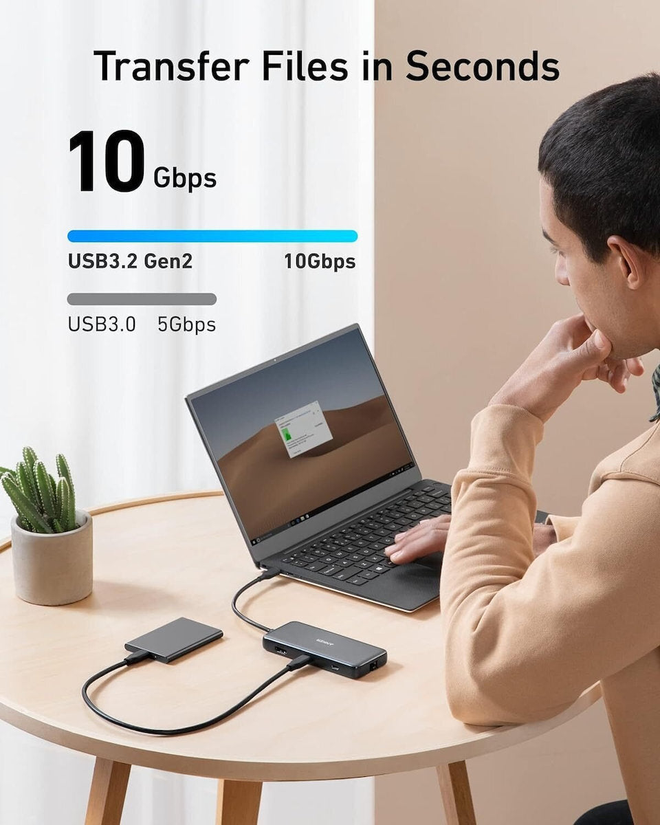 Hub USB-C Anker 555, 2 x USB-A 3.2 - 2 x USB-C - 1 x HDMI - 1 x RJ45 - 1 x SD - 1 x microSD, Grau A83830A2