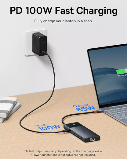 Hub USB-C Baseus Dual Display, 1 x USB-A 3.0 - 2 x USB-A - 2 x USB-C - 2 x HDMI - 1 x RJ45 - 1 x SD - 1 x microSD, Schwarz B00061800123-01