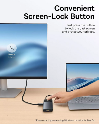 Hub USB-C Baseus Dual Display, 1 x USB-A 3.0 - 2 x USB-A - 2 x USB-C - 2 x HDMI - 1 x RJ45 - 1 x SD - 1 x microSD, Schwarz B00061800123-01