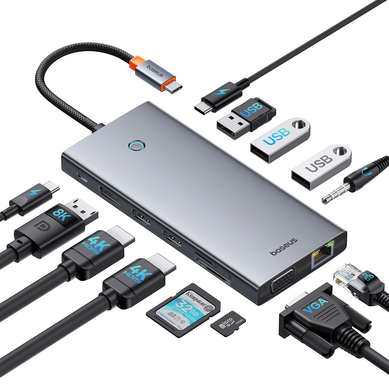 Hub USB-C Baseus PortalJoy-Serie, 13in1, Grau B00053002811-01 