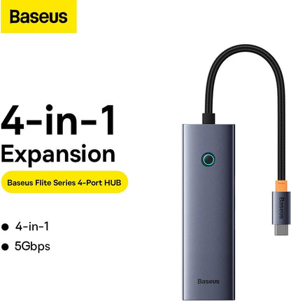 Baseus UltraJoy USB-C Hub, 3 x USB-A 3.0 - 1 x RJ45, Gray B0005280A813-00