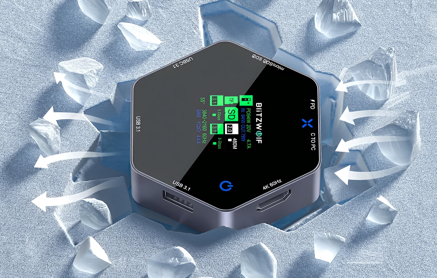 USB-C Hub BlitzWolf BW-TH16, 8in1, Grau