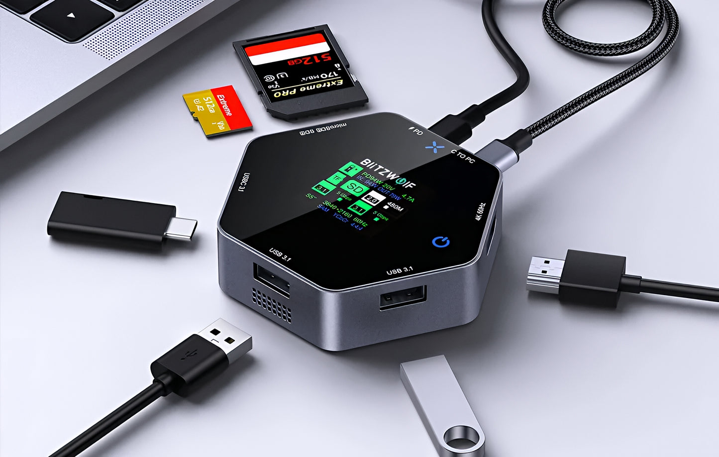 USB-C Hub BlitzWolf BW-TH16, 8in1, Grau
