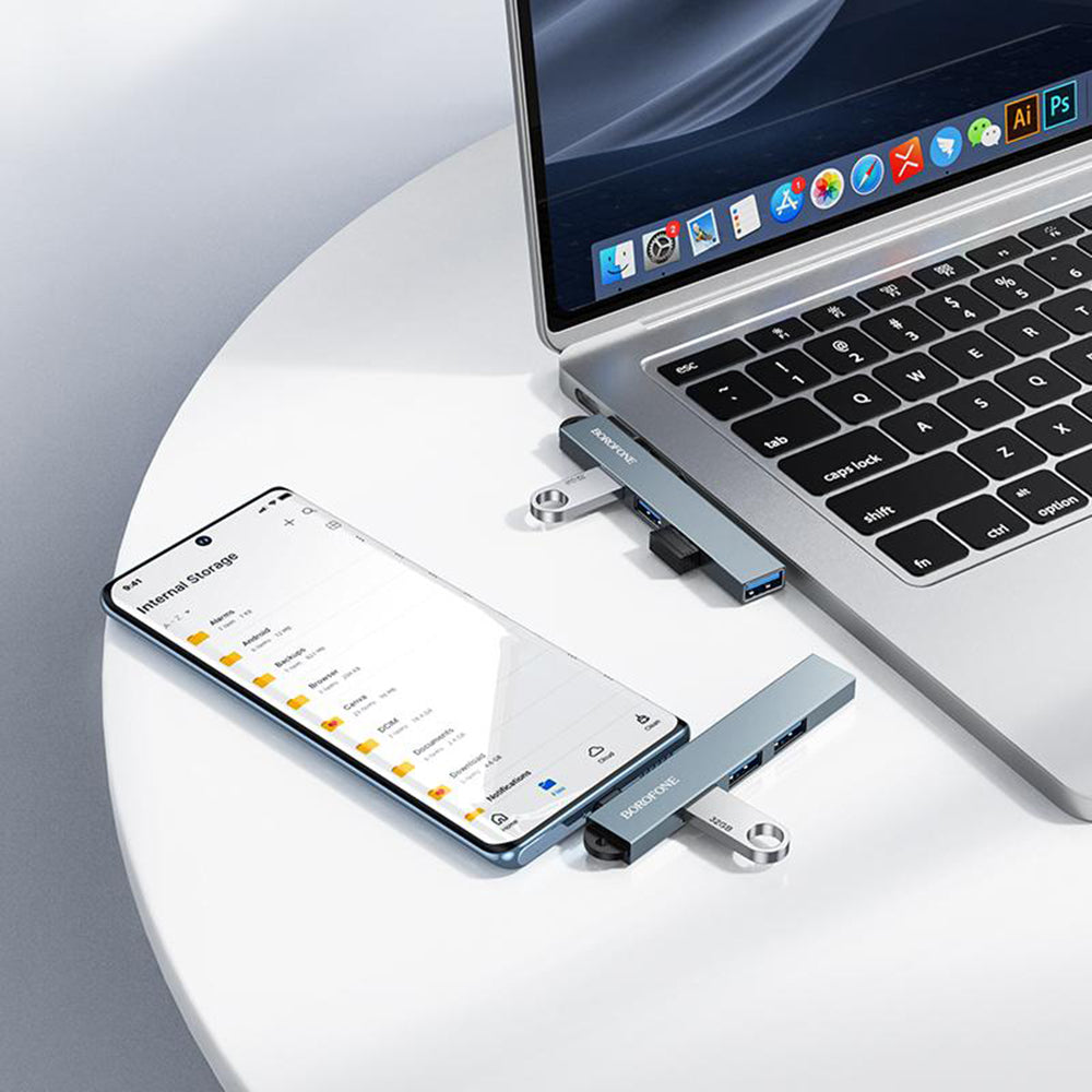 USB-C Hub Borofone FH1A, 4in1, Grau