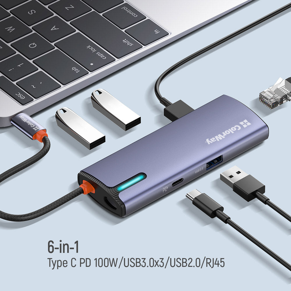 ColorWay CW-HUB03 USB-C Hub, 6in1, Silver
