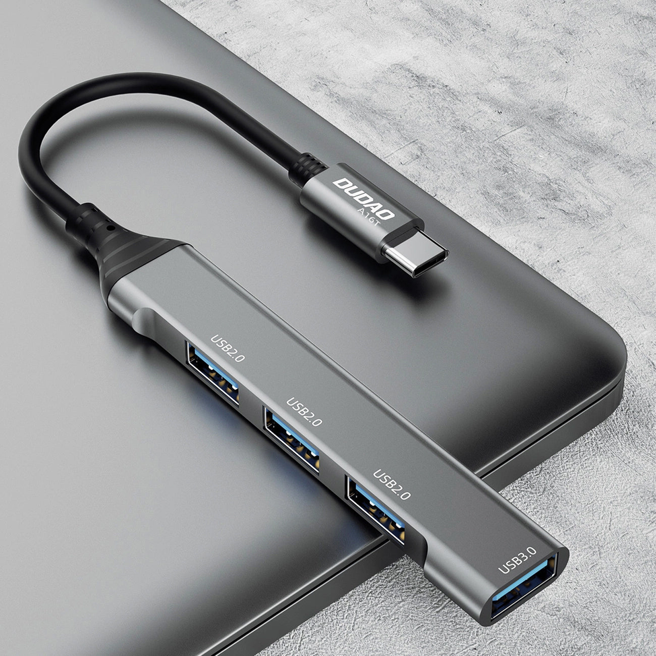 Hub USB-C Dudao A16T, 1 x USB-A 3.0 - 3 x USB-A, Schwarz