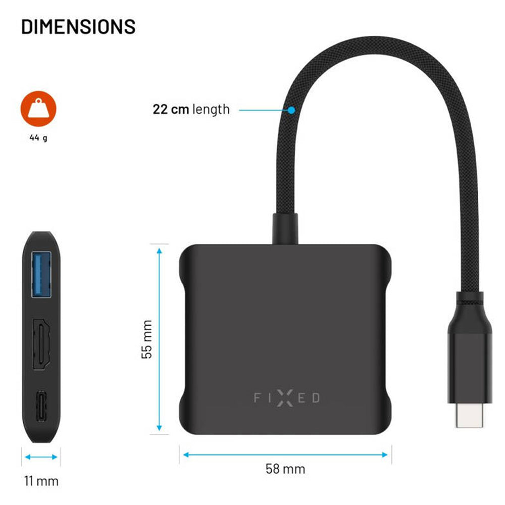 Hub USB-C Fixed Quadri, 5in1, Schwarz
