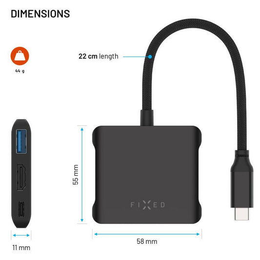 Hub USB-C Fixed Quadri, 5in1, Schwarz