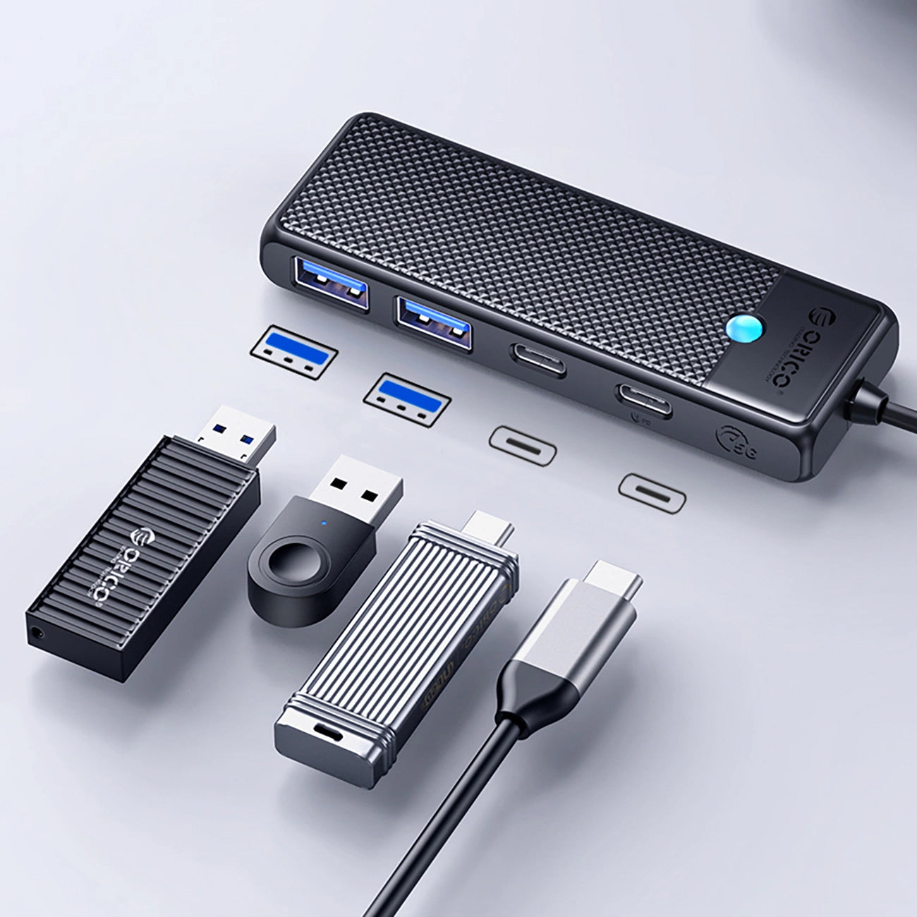 USB-C Hub Orico PAPW2AC-C3, 2 x USB-A 3.0 - 2 x USB-C, Schwarz