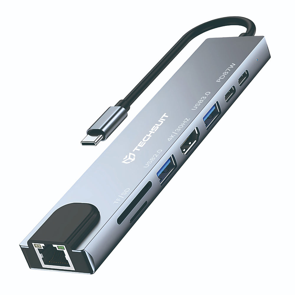 USB-C Hub Techsuit H2 NetBridge, 8in1, Grau