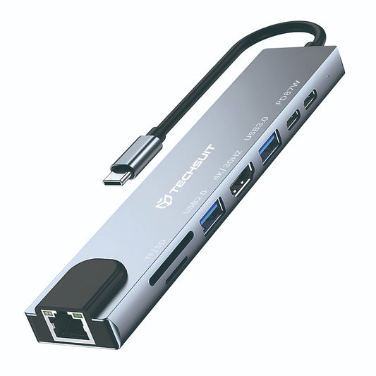 USB-C Hub Techsuit H2 NetBridge, 8in1, Grau