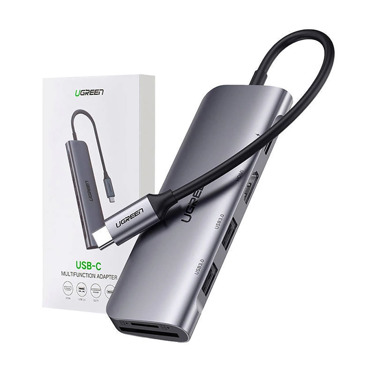 Hub USB-C UGREEN CM195 (15214), 2 x USB-A 3.0 - 1 x USB-C - 1 x HDMI - 1 x SD - 1 x microSD, Grau