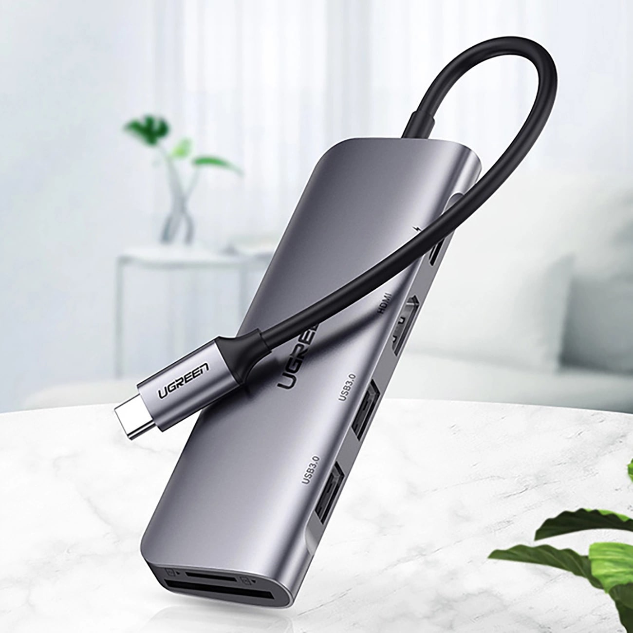 Hub USB-C UGREEN CM195 (15214), 2 x USB-A 3.0 - 1 x USB-C - 1 x HDMI - 1 x SD - 1 x microSD, Grau