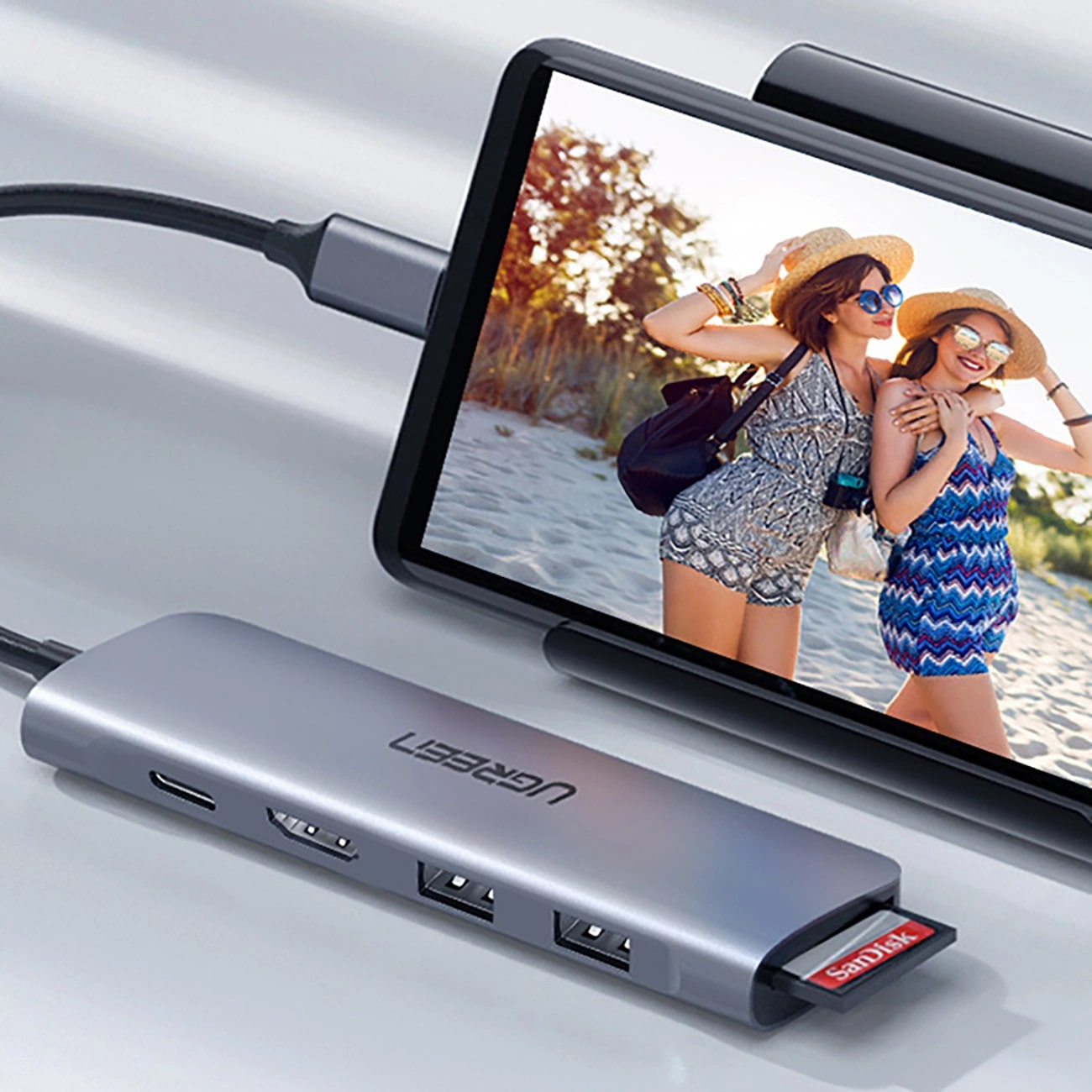 Hub USB-C UGREEN CM195 (15214), 2 x USB-A 3.0 - 1 x USB-C - 1 x HDMI - 1 x SD - 1 x microSD, Grau