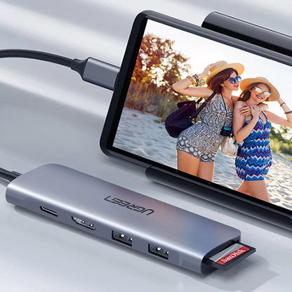 Hub USB-C UGREEN CM195 (15214), 2 x USB-A 3.0 - 1 x USB-C - 1 x HDMI - 1 x SD - 1 x microSD, Grau