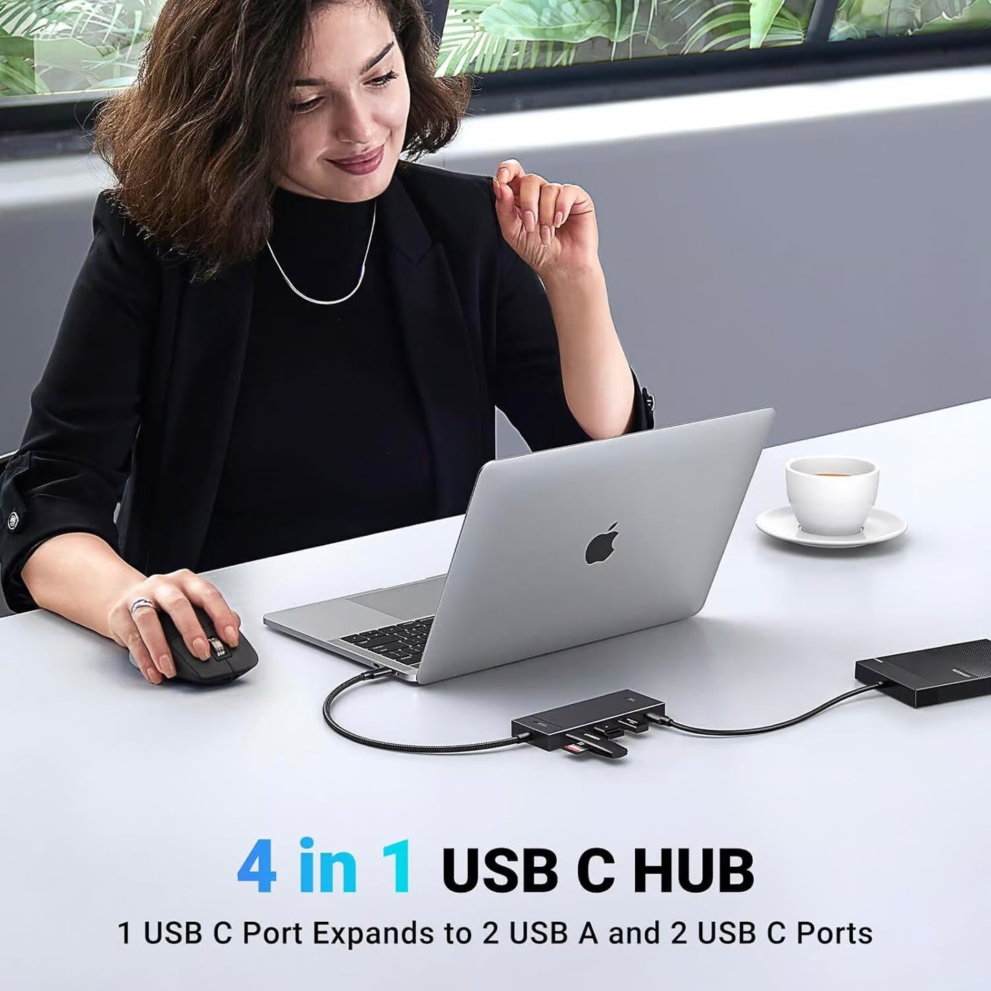USB-C Hub UGREEN CM416, 2 x USB-A 3.1 - 2 x USB-C, 0,25m, Schwarz