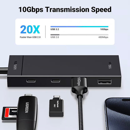 USB-C Hub UGREEN CM416, 2 x USB-A 3.1 - 2 x USB-C, 0,25m, Schwarz