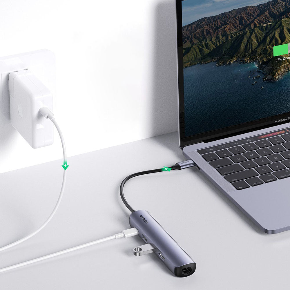 USB-C Hub UGREEN CM418 (10919), 2 x USB-A 3.0 - 1 x USB-C - 1 x HDMI - 1 x RJ45, Grau