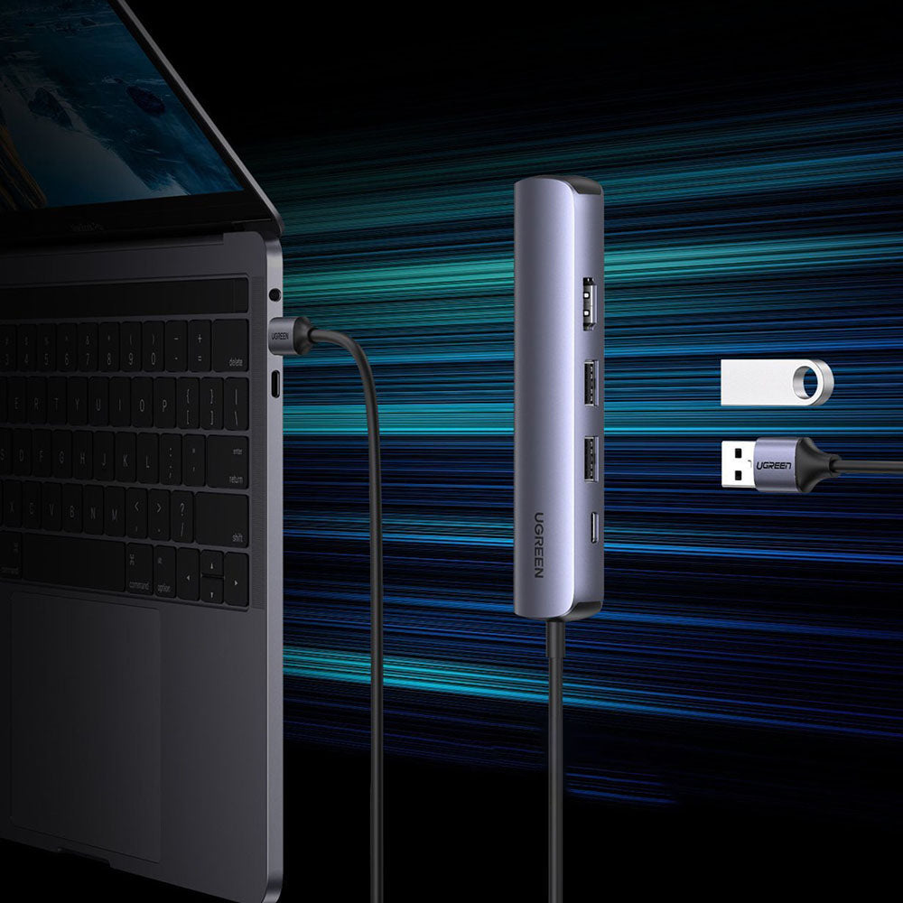 USB-C Hub UGREEN CM418 (10919), 2 x USB-A 3.0 - 1 x USB-C - 1 x HDMI - 1 x RJ45, Grau