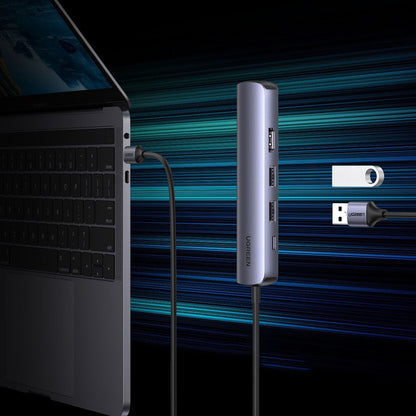 USB-C Hub UGREEN CM418 (10919), 2 x USB-A 3.0 - 1 x USB-C - 1 x HDMI - 1 x RJ45, Grau