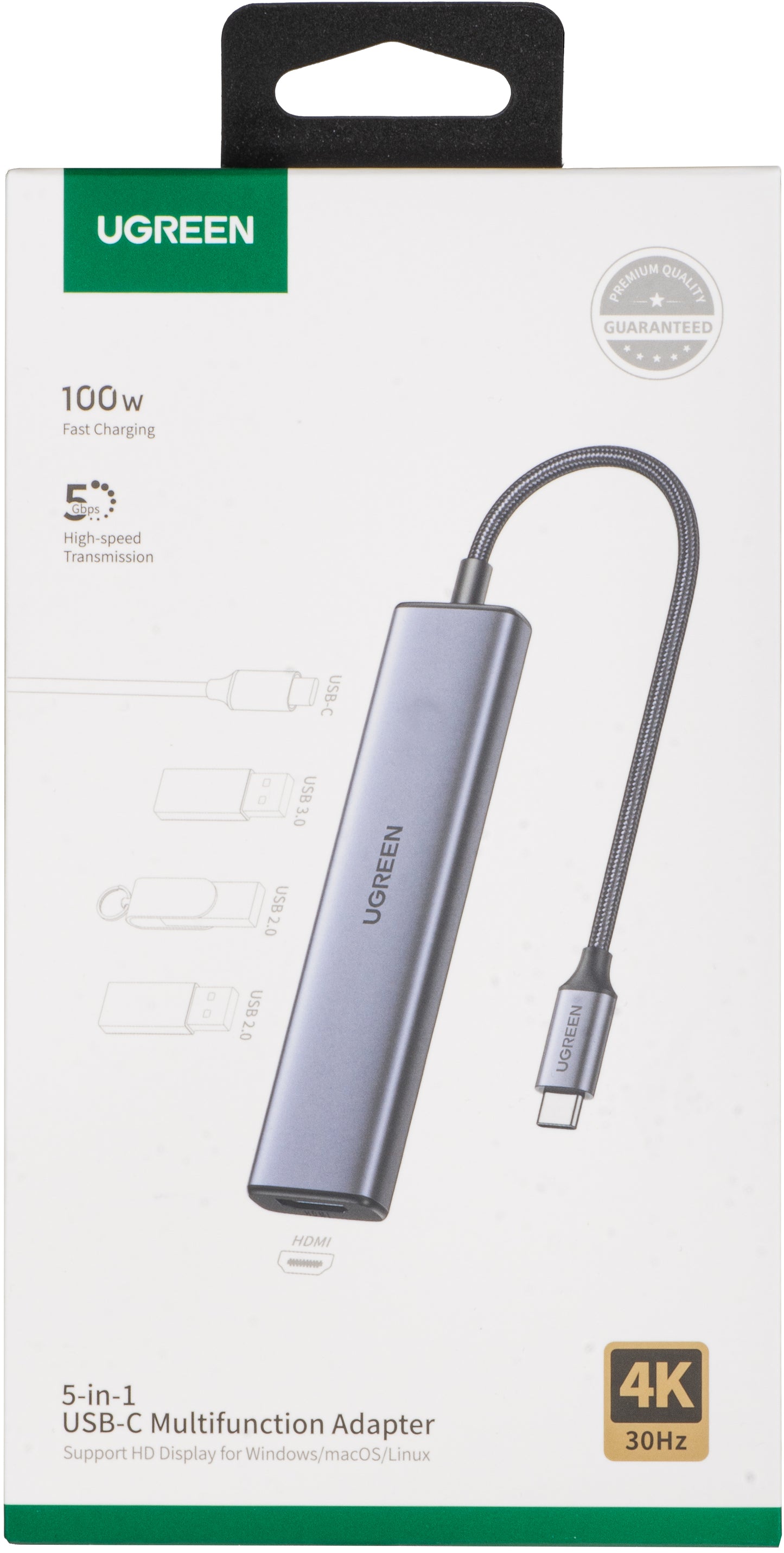 UGREEN CM478 USB-C Hub, 1 x USB-A 3.0 - 2 x USB-A - 1 x USB-C - 1 x HDMI, Grau