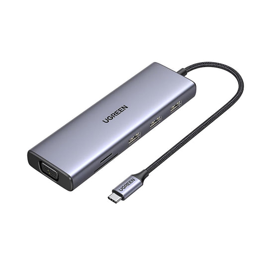 Hub USB-C UGREEN CM498 (15600), 3 x USB-A 3.0 - 1 x USB-C - 1 x HDMI - 1 x VGA - 1 x RJ45 - 1 x SD - 1 x microSD, Grau