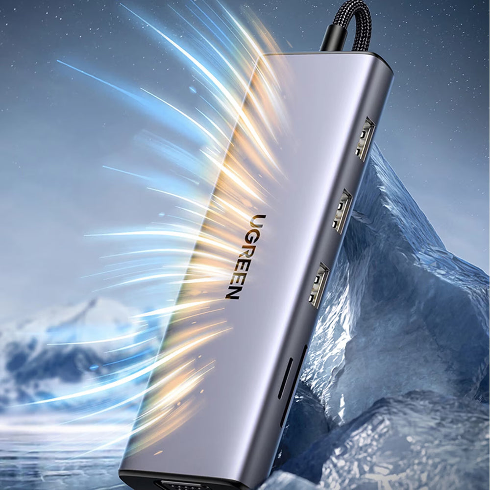 Hub USB-C UGREEN CM498 (15600), 3 x USB-A 3.0 - 1 x USB-C - 1 x HDMI - 1 x VGA - 1 x RJ45 - 1 x SD - 1 x microSD, Grau