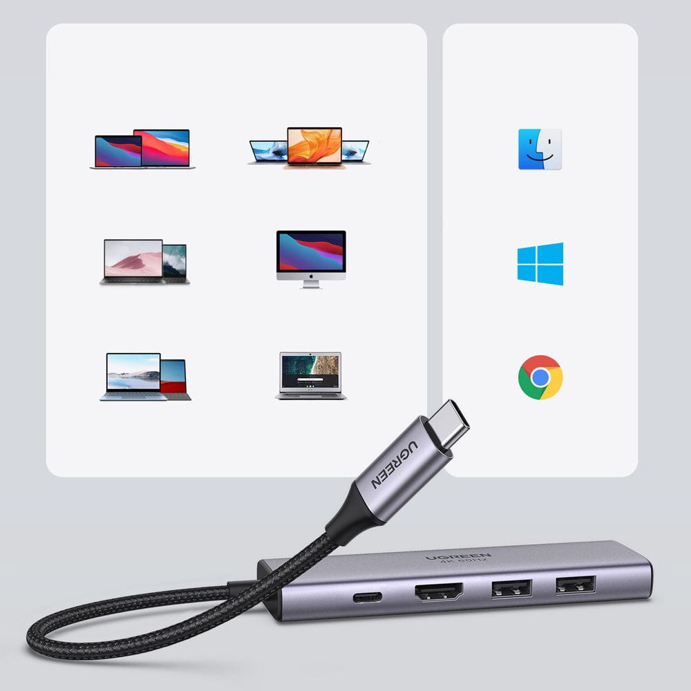 Hub USB-C UGREEN CM511 (60384), 2 x USB-A 3.0 - 1 x USB-C - 1 x HDMI - 1 x SD - 1 x microSD, Grau