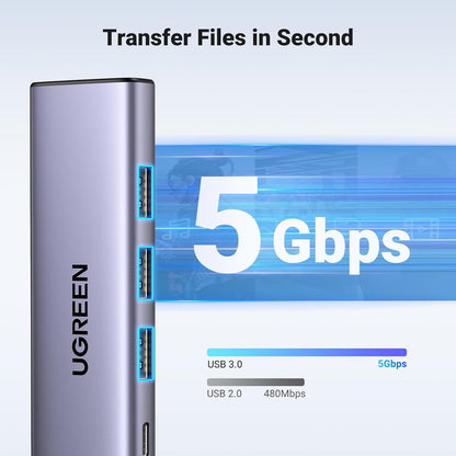 Hub USB-C UGREEN CM511, 3 x USB-A 3.0 - 1 x USB-C - 1 x HDMI, Grau