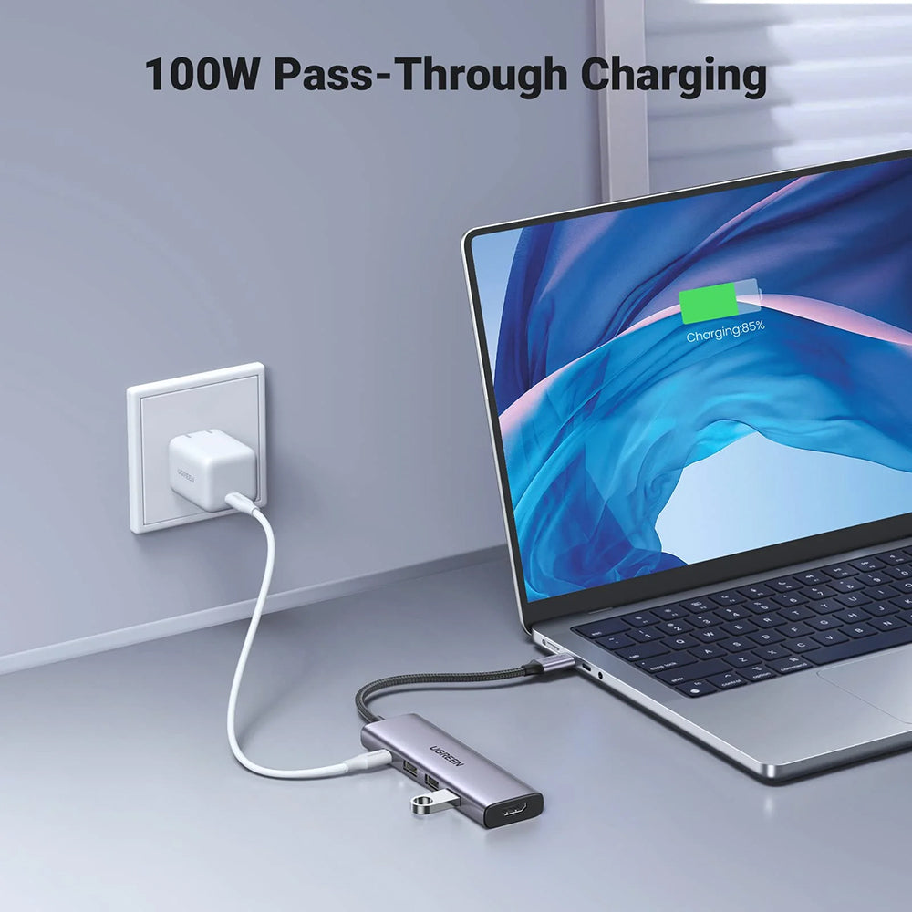 Hub USB-C UGREEN CM511 (15596), 3 x USB-A 3.0 - 1 x USB-C - 1 x HDMI, Grau