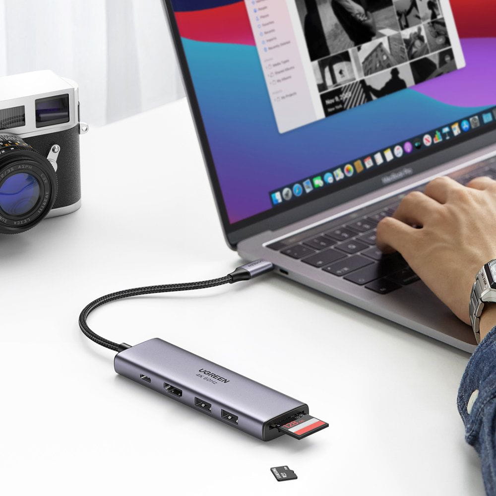 Hub USB-C UGREEN CM511 (60384), 2 x USB-A 3.0 - 1 x USB-C - 1 x HDMI - 1 x SD - 1 x microSD, Grau
