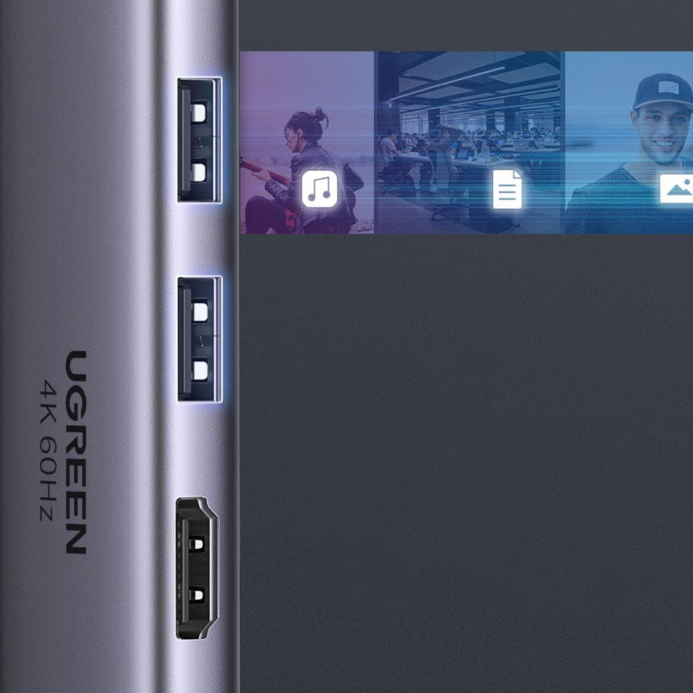 Hub USB-C UGREEN CM511 (60384), 2 x USB-A 3.0 - 1 x USB-C - 1 x HDMI - 1 x SD - 1 x microSD, Grau