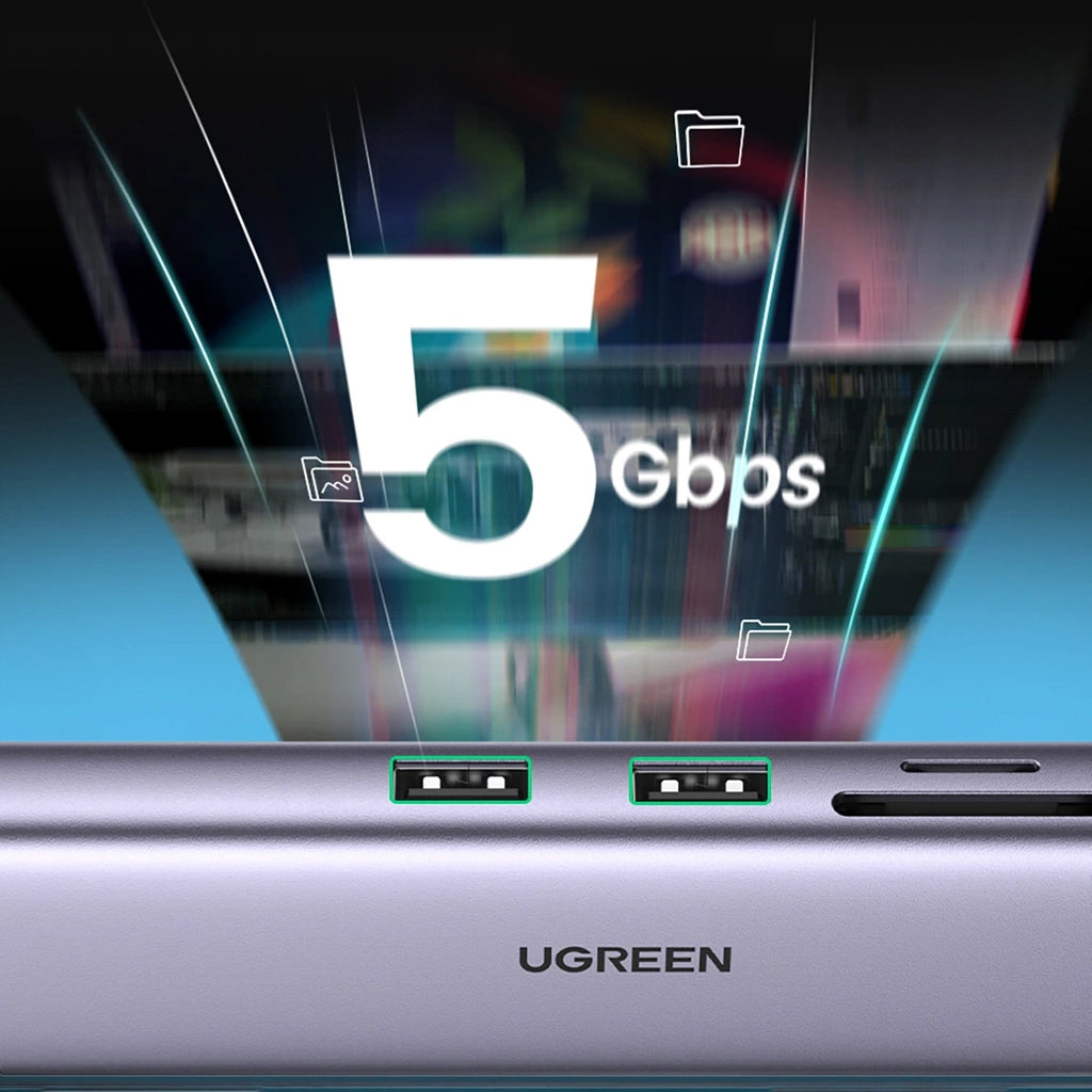 Hub USB-C UGREEN CM512, 2 x USB-A 3.0 - 1 x USB-C - 1 x HDMI - 1 x SD - 1 x microSD - RJ45, Grau