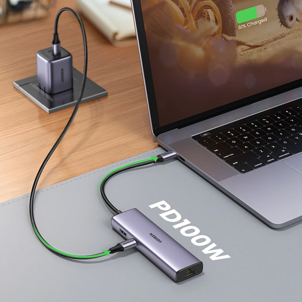 Hub USB-C UGREEN CM512, 2 x USB-A 3.0 - 1 x USB-C - 1 x HDMI - 1 x SD - 1 x microSD - RJ45, Grau