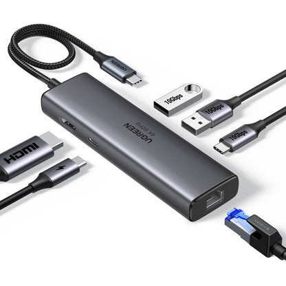 Hub USB-C UGREEN CM512 (45000), 2 x USB-A 3.2 - 2 x USB-C - 1 X HDMI - 1 x RJ45, Grau