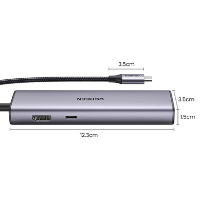 Hub USB-C UGREEN CM512, 2 x USB-A 3.0 - 1 x USB-C - 1 x HDMI - 1 x SD - 1 x microSD - RJ45, Grau