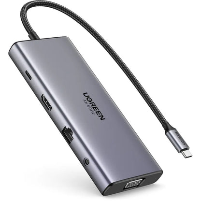 Hub USB-C UGREEN CM639 (45520), 2 x USB-A 3.2 - 3 x USB-C - 1 x HDMI - 1 x VGA - 1 x Klinkenstecker 3.5mm - 1 x RJ45 - 1 x SD - 1 x microSD, Grau