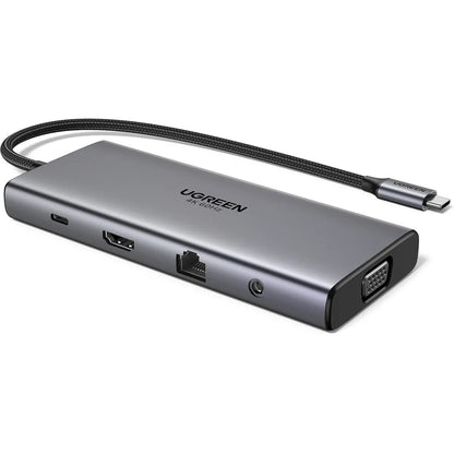 Hub USB-C UGREEN CM639 (45520), 2 x USB-A 3.2 - 3 x USB-C - 1 x HDMI - 1 x VGA - 1 x Klinkenstecker 3.5mm - 1 x RJ45 - 1 x SD - 1 x microSD, Grau
