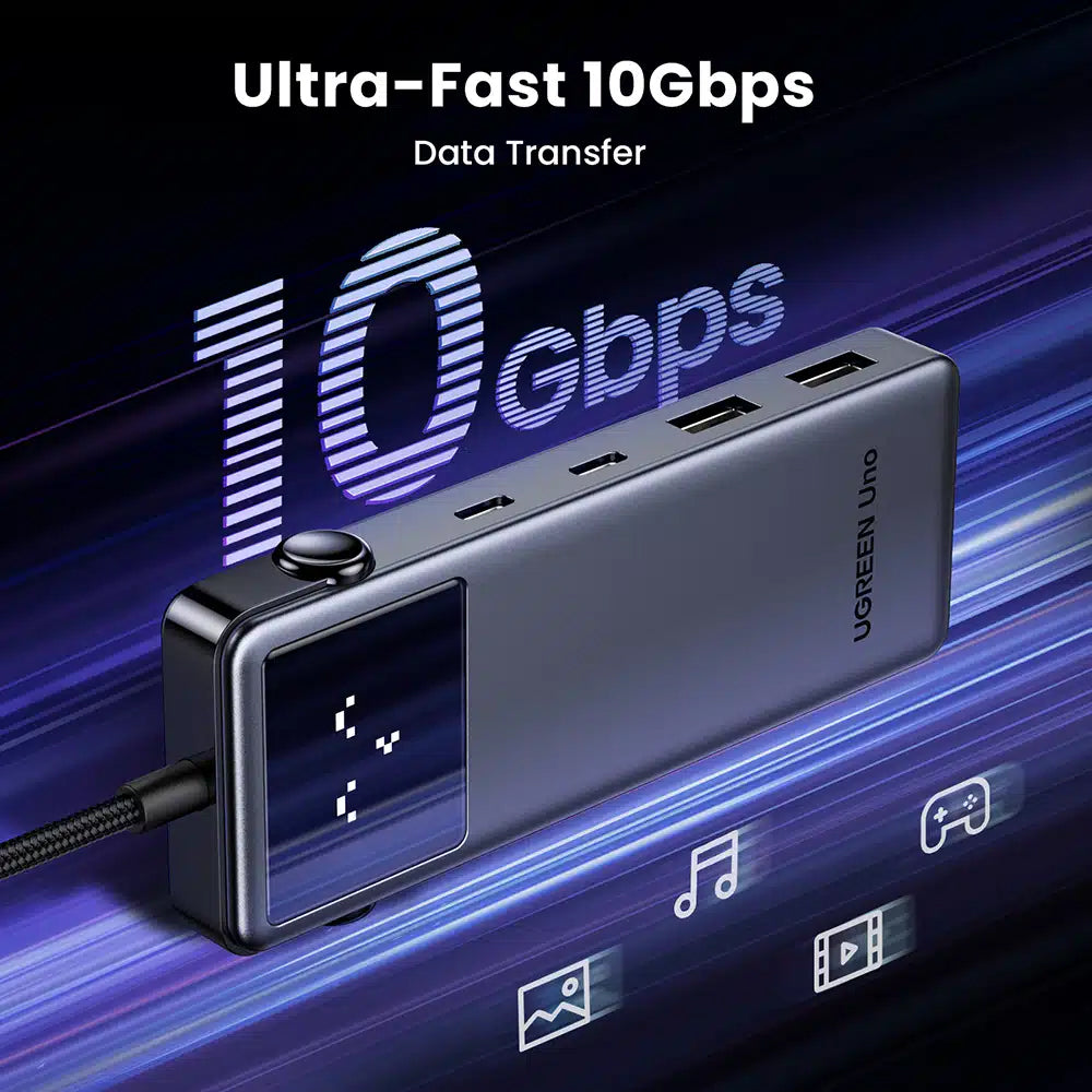 Hub USB-C UGREEN CM888 Uno, 2 x USB-A 3.2 - 3 x USB-C - 1 x HDMI, Grau