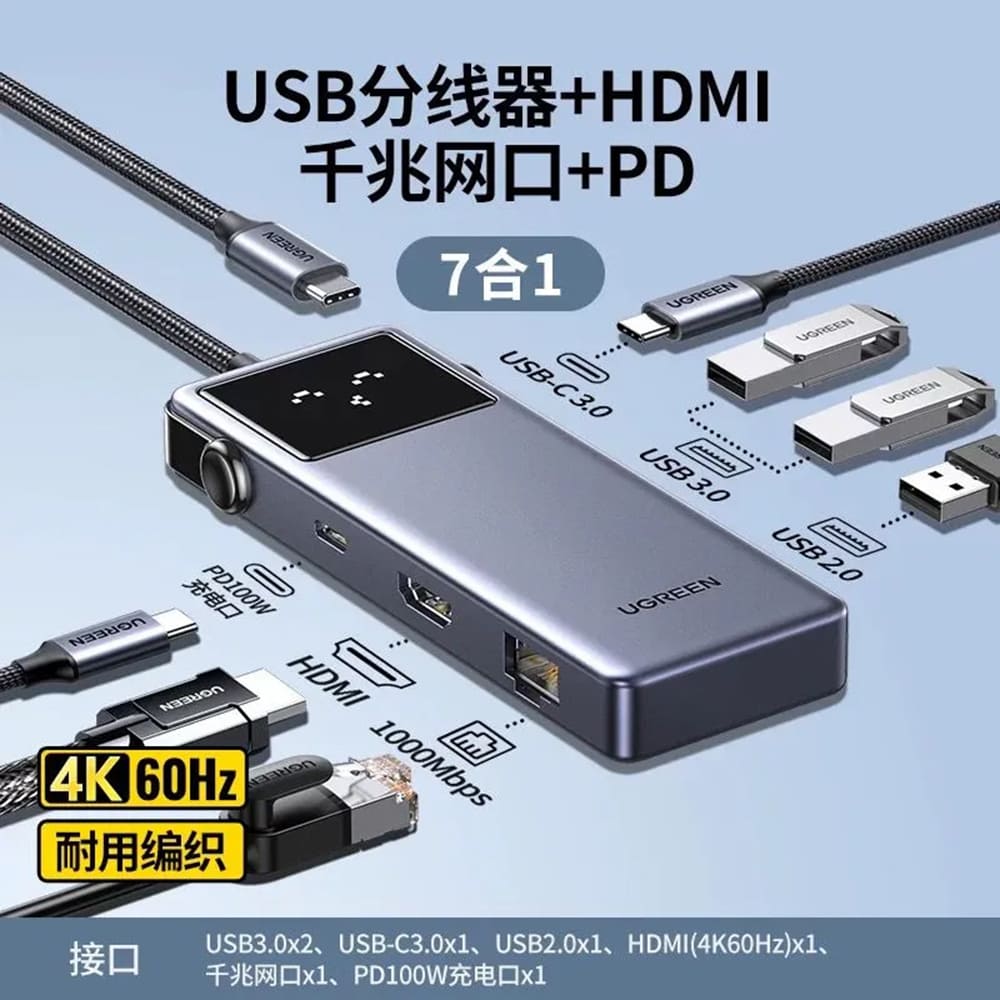 Hub USB-C UGREEN CM888 (45155) Uno, 6in1, Grau