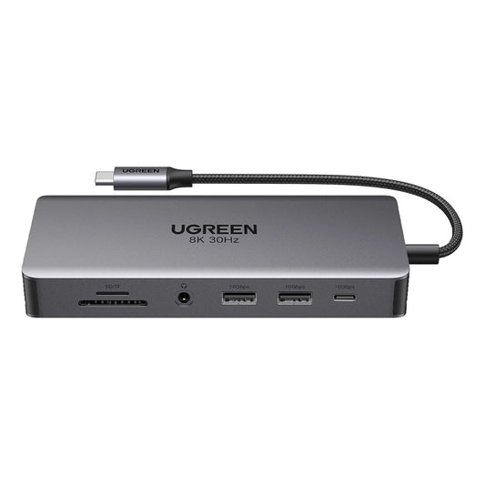 Hub USB-C UGREEN Revodok Pro 313 CM681, 2 x USB-A 3.2 - 1 x USB-A 3.0 - 2 x USB-C - 2 x HDMI - 1 x Klinkenstecker 3,5mm - 1 x RJ45 - 1 x SD - 1 x microSD, Grau