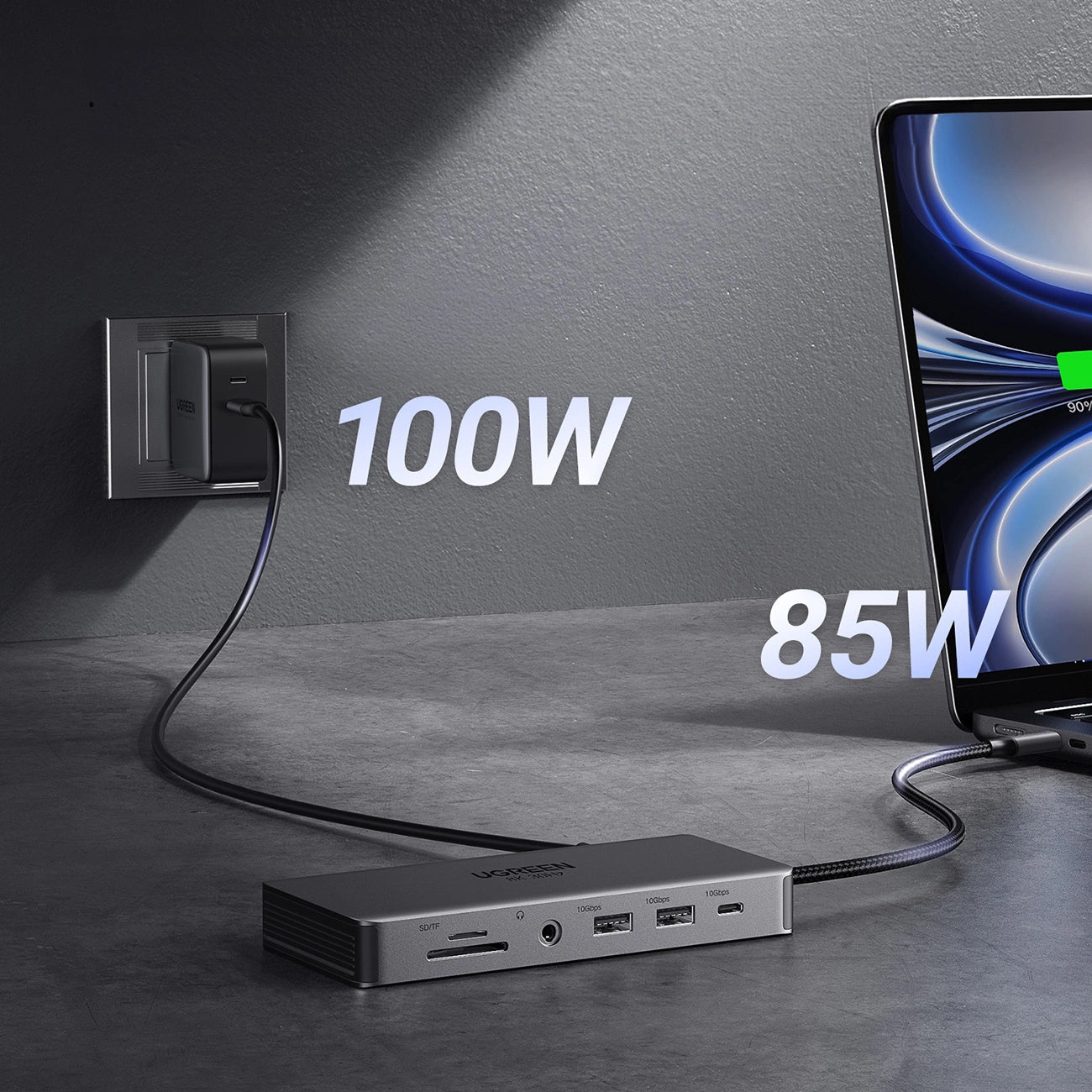Hub USB-C UGREEN Revodok Pro 313 CM681, 2 x USB-A 3.2 - 1 x USB-A 3.0 - 2 x USB-C - 2 x HDMI - 1 x Klinkenstecker 3,5mm - 1 x RJ45 - 1 x SD - 1 x microSD, Grau