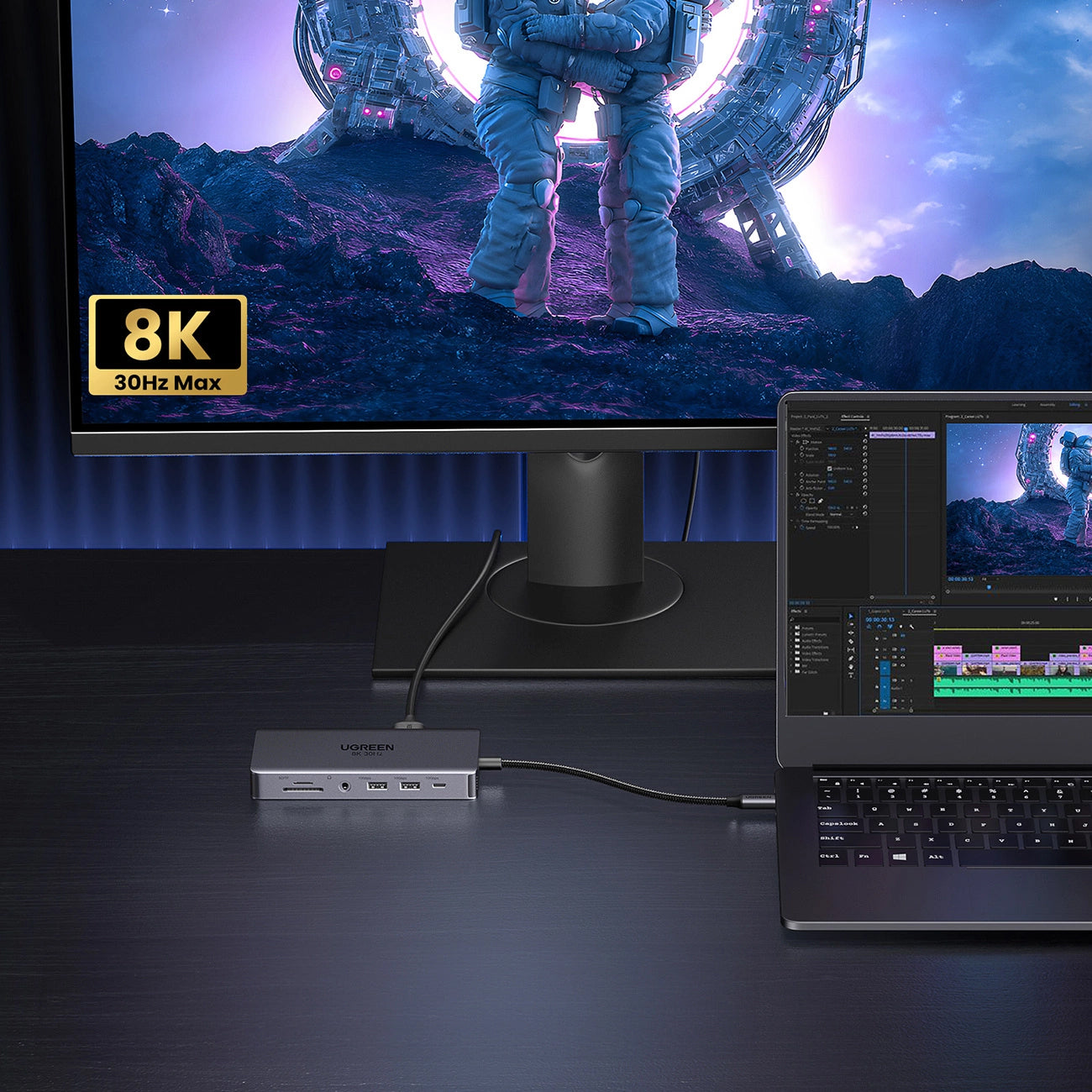 Hub USB-C UGREEN Revodok Pro 313 CM681, 2 x USB-A 3.2 - 1 x USB-A 3.0 - 2 x USB-C - 2 x HDMI - 1 x Klinkenstecker 3,5mm - 1 x RJ45 - 1 x SD - 1 x microSD, Grau