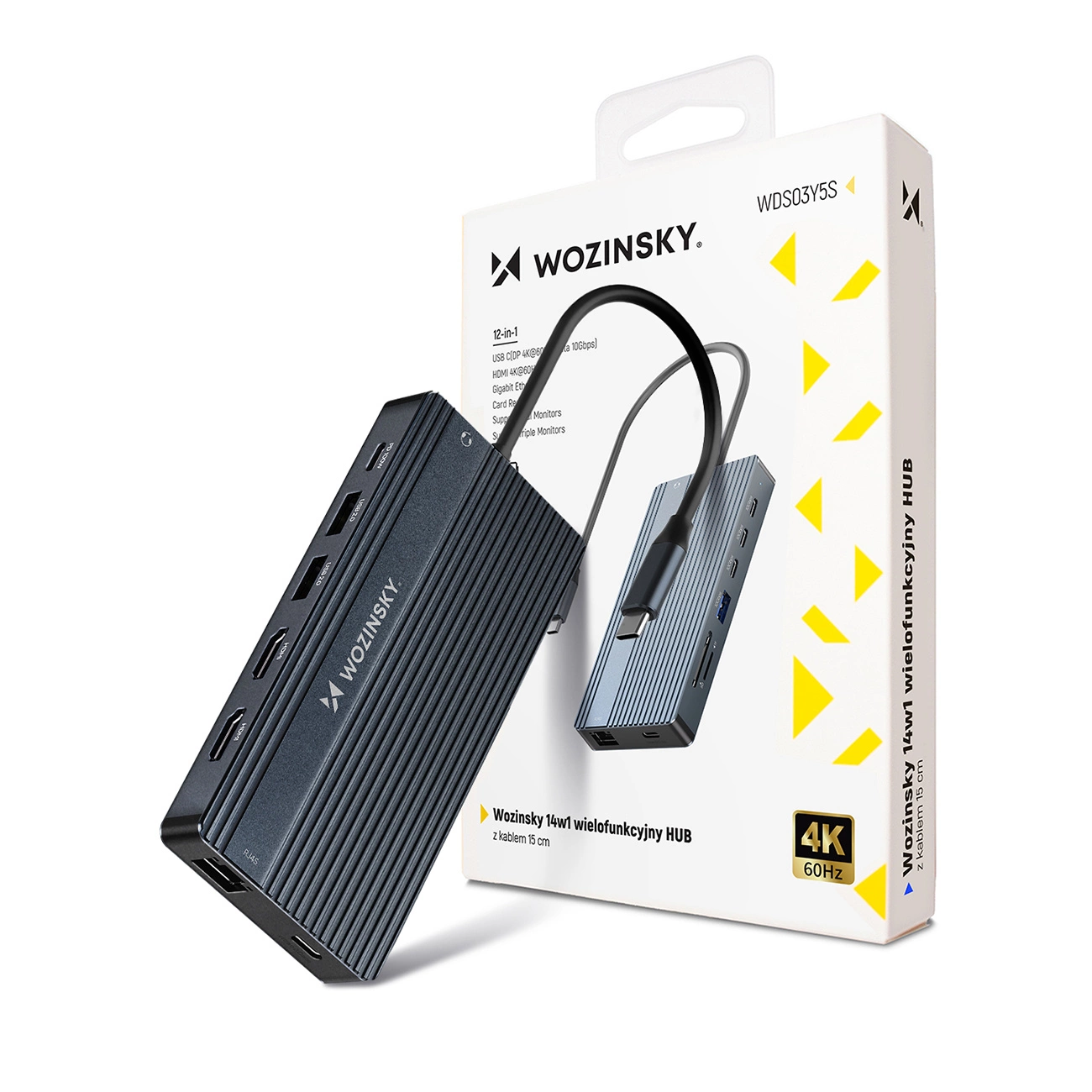 USB-C Hub WZK WDS03Y5S, 1 x USB-A 3.1 - 2 x USB-A - 5 x USB-C - 2 x HDMI - 1 x 3,5mm Klinkenstecker - 1 x RJ45 - 1 x SD - 1 x microSD, Grau