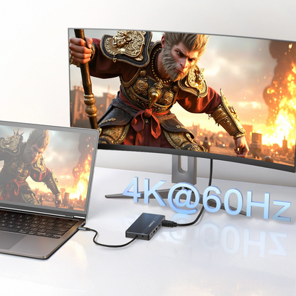 USB-C Hub WZK WDS03Y5S, 1 x USB-A 3.1 - 2 x USB-A - 5 x USB-C - 2 x HDMI - 1 x 3,5mm Klinkenstecker - 1 x RJ45 - 1 x SD - 1 x microSD, Grau