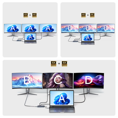 USB-C Hub WZK WDS03Y5S, 1 x USB-A 3.1 - 2 x USB-A - 5 x USB-C - 2 x HDMI - 1 x 3,5mm Klinkenstecker - 1 x RJ45 - 1 x SD - 1 x microSD, Grau