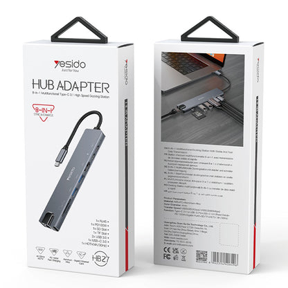 Yesido HB27 USB-C Hub, 8in1, Gray