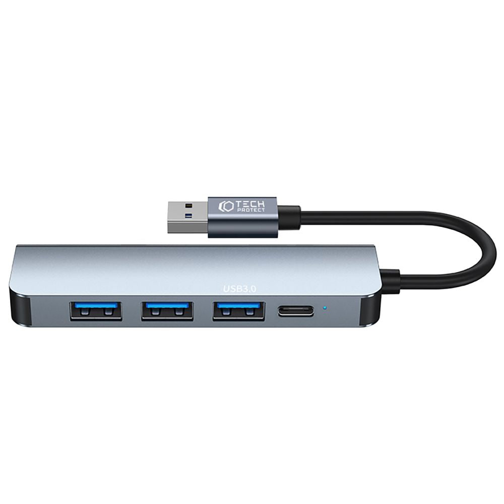 Tech-Protect V0 USB-Hub, 3 x USB-A 3.0 – 1 x USB-A – 1 x USB-C, Grau