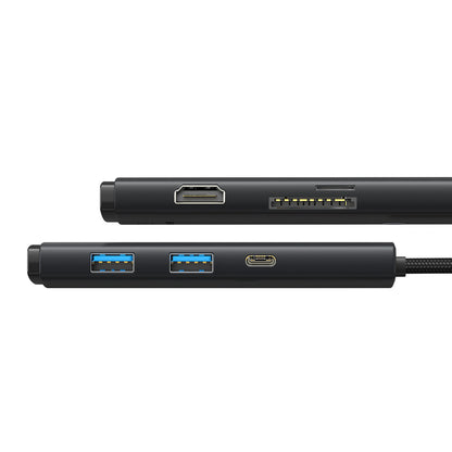 Hub USB-C Baseus Lite, 2 x USB-A 3.0 - 1 x USB-C - 1 x HDMI - 1 x SD - 1 x microSD, Schwarz WKQX050101