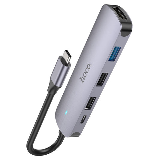 HOCO HB27 USB-C Hub, USB-A 3.0 - 2 x USB-A - USB-C - HDMI, Gray